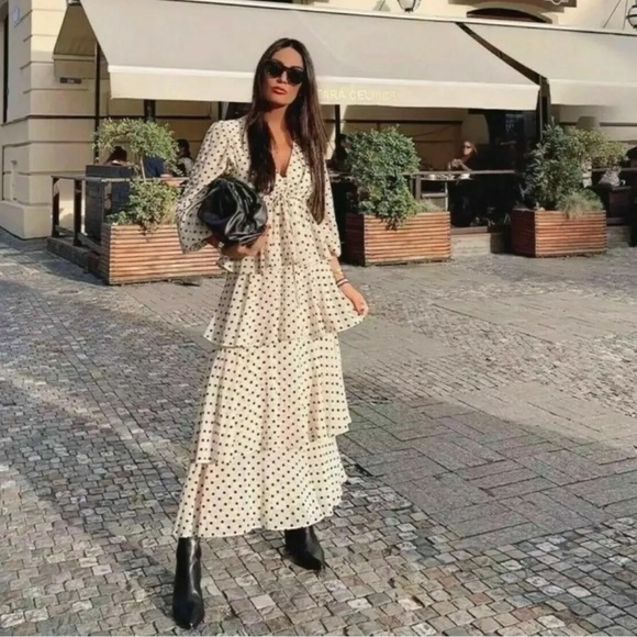 ZARA Polka Dot Tiered Maxi Dress. Size XS - Picture 2 of 16